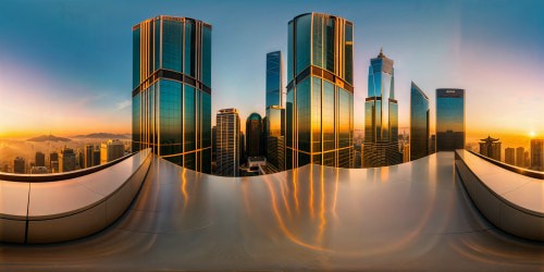 Glistening Seoul skyscrapers in flawless ultra-high resolution, reflecting the golden hues of sunrise, towering in the immaculate cityscape under a pastel morning sky, a true architectural masterpiece.