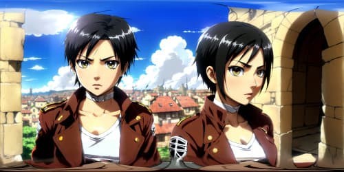 attack on titan Mikasa(in black hair and black )eyes and Eren (in black hair and black eyes)