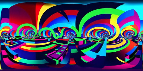 Stunning VR360 panorama, vibrant abstract shapes, crisp lines, bold color blocks. Ultra-high-resolution meets modern art. Subtle gradients, architectural influences, geometry play. VR360 experience, clean, minimalist. Cubism touch, harmonious chaos.