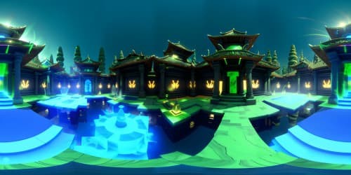 Lovecraftian sunken temple complex made of green marble, underwater, murky lighting