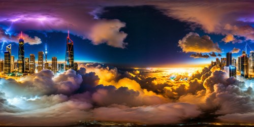 Majestic futuristic cityscape under a star-strewn night sky, illuminated by neon lights, towering skyscrapers amidst swirling storm clouds, all rendered in flawless 4K Ultra HD resolution, a breathtaking visual masterpiece.