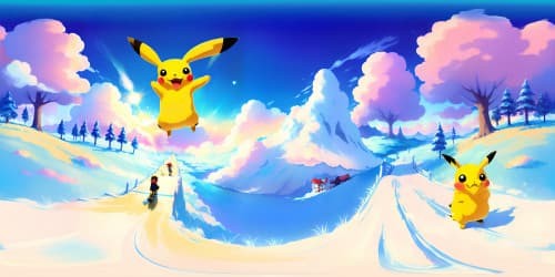 Pikachu on a snowboard