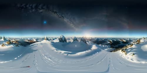 Mammoth frost wall encircling, flat Earth viewpoint, full earthly panorama from cosmos, VR360 ultra HD, casual surrealism style. Translucent polar plains, VR360 space observatory, photo-realistic. Unrivaled quality, VR360 grandeur.