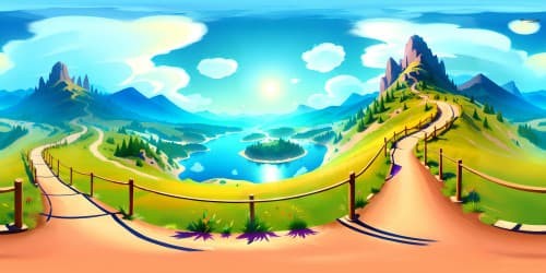 VR360 masterpiece scene, ultra-high resolution. Alpine landscape, winding mountain car trails, slick switchbacks. Sweeping VR360 panorama, towering peaks, mirrored lakes, foggy summits. Pixar-style, soft pastels palette, dynamic perspective shifts.