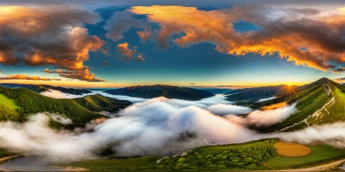 Expansive, flawless landscape of Ferreruela de Tabara, showcasing rolling hills, verdant valleys, majestic mountains, mirrored perfectly in crystal-clear lakes, under a golden-hour sky. Ultra-high-res, stunning epic masterpiece.