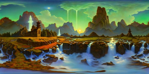 Exquisite, awe-inspiring view of an otherworldly realm, featuring luminescent flora, crystalline waterfalls, towering ancient ruins, shimmering under a moonlit sky, rendered in flawless ultra-high resolution detail.