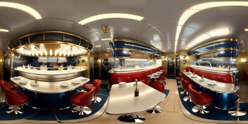 photorealistic VR360, 1950s-style diner, jet-age accents, gleaming chrome, shining neon signs, red leather booths, glass-block windows, white porcelain counter, SkyboxAI masterpiece. Minimize: trio of 40’s-era waitress uniforms, oversized gold hoop earrings, glistening red lip gloss, blue-eyed, blonde, twin redheads. Expressions: cunning, alluring, cheeky.