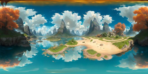 Masterpiece quality, ultra-high res VR360, deep azure fire, midnight woodland, ocean backdrop. VR360 nightfall, fiery blues igniting forest silhouettes, seawater reflections, crispness akin to Pixar-style.