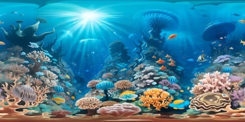 VR360 aquatic masterpiece, ultra high-res coral reefs, sublime marine flora, iridescent jellyfish. Pearly bubbles ascending, sun rays penetrating azure depths. Luminous color palette, high quality, VR360 underwater realm, grandeur in every detail.