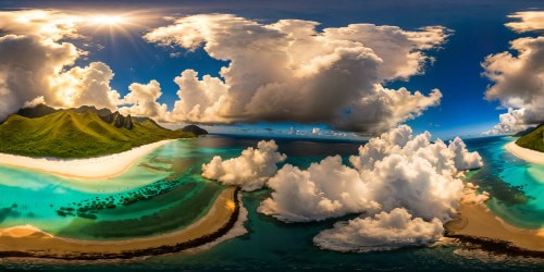 16K black magic immersive camera eye level height 16k resolution real photo tropical Island beach golden coastal sand and lapping tquoise see very tranquil