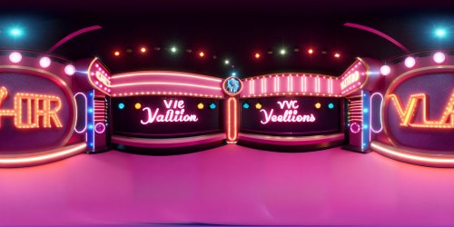 Country-western theme, Dolly Parton's signature style, fuchsia-pink rhinestone guitar, sparkling stage outfits. Grand Opry backdrop, vintage microphone, billboard marquee, iconic 'Dolly' neon lights. VR360 view, country charm. 1970s retro aesthetic, ultra-high res, glossy Pixar-style animation. Masterful attention to detail, VR360 immersion, vibrant color palette.