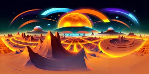 Exquisite, perfect quality, ultra-high-res VR360, Martian outpost city, NASA-inspired. Rustic orange, dust-cloaked landscape. Crystal clear tangerine sky, VR360 effect. Background mountain range.