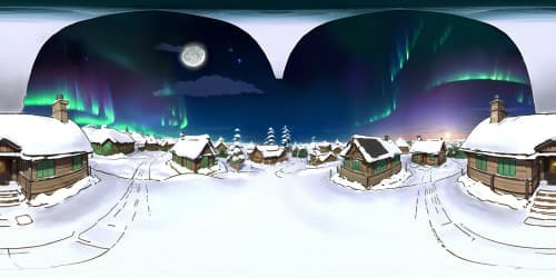 Masterpiece quality, Ultra HD, glamping dome luxury, comforting fireplace warmth, minor focus. Vast VR360 view. Aurora-lit skies grandeur, shooting stars drama, borealis spectacle in VR360. Heavy snowfall freshness, captivating outdoor scenery. Embrace Pixar-like animation for immersive VR360 effect.