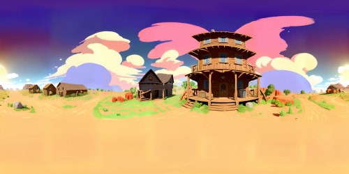 Old Western-style buildings, sloth cowboys lazily hanging from wooden porches, VR360 saloon doors, dust-riddled tracks. Pastel watercolor palette, Pixar-grade attention to detail, vibrant VR360 sunset sky, dramatic cloudscape. Ultra-high-resolution texture, meticulous rendering of sloths' fur. Masterpiece level precision.