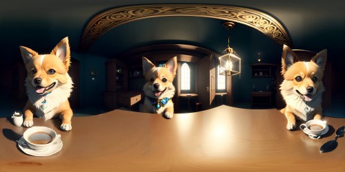 Pomeranian dog drinking coffee 