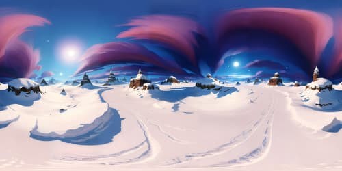 Masterpiece quality VR360, ultra high-res, blizzard-engulfed VR360 barren plains, frozen wastelands, heaped snowdrifts, frost-ridden icy flats. Digital painting style.