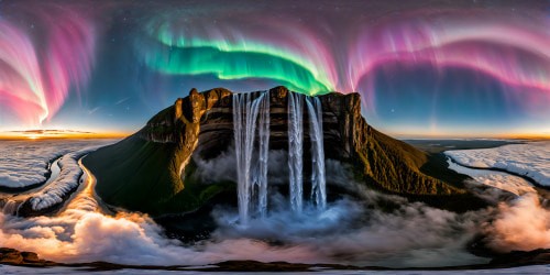 A breathtaking, flawless alien landscape featuring a sparkling crystal palace, bioluminescent flora, cascading waterfalls, iridescent mountains, and an ethereal aurora borealis dancing across the sky in stunning 8K detail.