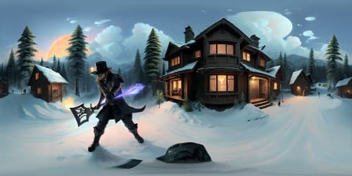 a men wearing a black clothes and a campaign hat and holding an axe (in the dusk)