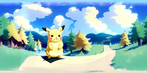 fluffy Pikachu on a snowboard