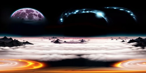 Ultra high res, spooky Halloween sky, VR360 masterpiece, bone-chilling crone moon, glowing jack-o'-lantern constellations, VR360 misty nebulae, cobweb clouds, witch's broom comets, bat silhouettes, fantasy style, pronounced contrasts, low-light digital painting effects.