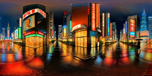 Flawless and ultra high res depiction of a stunning futuristic Tokyo evening, neon-lit skyscrapers mirrored in rain-soaked streets, bustling with activity under a flawless, expansive night sky.