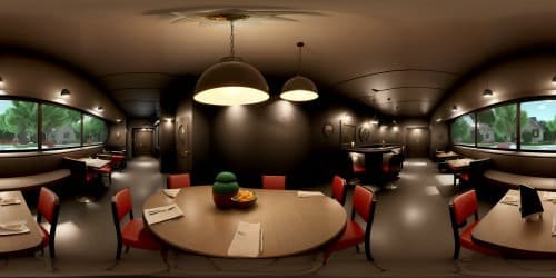 game five night at freddy's restaurant, with u.s. 90s fast food style creepy dark light. with a scary mechanical dark brown teddy bear