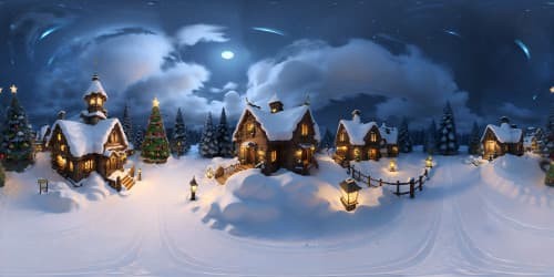 christmas town snow pinetrees colored lights skyview