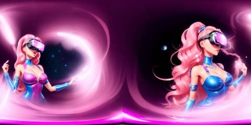 pink barbie wearig pink vr glasses with ken