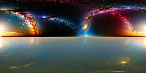 A flawless representation of a seamless transition from a standard blue sky into an extraordinary cosmic spectacle, where vibrant galaxies, swirling nebulas, mysterious quasars, peculiar planets adorned with rings and moons, shooting comets, and luminous gas clouds of every hue, create an expansive masterpiece in staggering ultra-high resolution.