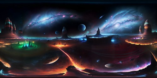 Masterpiece in VR360, ultra-high res visuals, star-spangled cosmos, nebulous swirls, astronomic aesthetic. Celestial bodies illuminated, fiery comets streaking. Fantastically high-definition render, emphasis on color, texture, depth. Spectacular Pixar-style, grandeur of fine art, vibrancy of digital painting. Unsurpassed VR360 view, galaxies afar, cosmic spectacle in premium