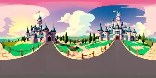 Masterpiece-level VR360, ultra-high-resolution, Peach's Castle transformed into vibrant Scottish Terrier domain, ornate details, brilliant color palette, Pixar-esque aesthetics.