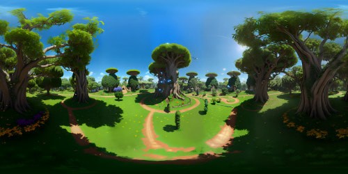 Ultra-detailed 8K VR360 Gaia citadel, fairy tree house, masterpiece quality. VR360 lush forest, towering, ancient trees, intricate tree house structures. Glistening dew, iridescent fairy wings, glowing lanterns. Ultra high-res fantasy art-style, breathtaking Gaiaville in VR360 grandeur.