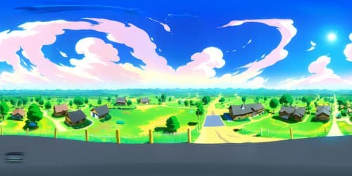 Masterpiece sky, the Simpsons-style VR360, vibrant color palette, commanding clouds, pixel-perfect stars, ultra high-resolution, expansive VR360 vista, Springfield's signature elements subtly echoed, unobtrusive foreground detailing