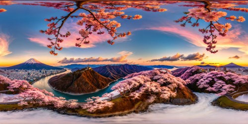 A breathtaking landscape in mesmerizing 8K Japan-inspired anime style, featuring vibrant sakura blossoms in full bloom, tranquil winding river, majestic snow-capped mountains, dreamy pastel sunset hues, and intricate details reminiscent of a flawless, artistic masterpiece.