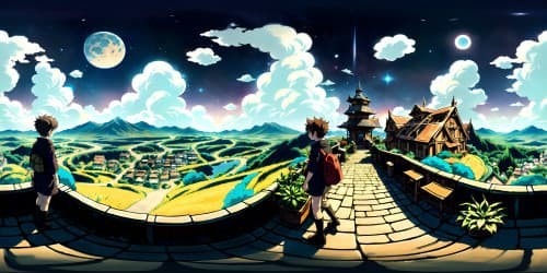 Meteoric sky, star-crossed pathways, comet-tails sparkling. Ethereal cityscape silhouette, distant skyline, twinkling city lights. Your name, celestial script, constellations formation. Enthralling VR360 perspective, ultra high-res detail. Style: "Your Name" anime influence, dreamy hues, cosmic theme.