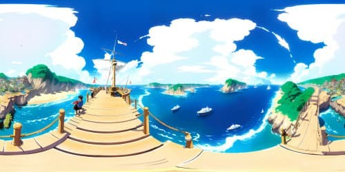 One Piece-themed masterpiece, VR360 ultra-high-resolution, Going Merry, Thousand Sunny, grand line, iconic locations, timeless characters, epic battles. Painting-style, superior quality, intricate details.