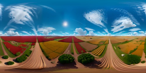 Hyper-realistic digital painting style, intricate detailing, museum-quality textures, VR360 view. Lustrous, high-definition fields of wheat, immense, cloudless cobalt blue sky. Observation of individual wheat kernels possible due to ultra-high resolution. VR360 grandeur, visual richness, awe-inspiring quality. Grand style, maximum detailing, breathtaking VR360