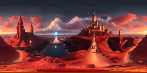 TV drama Stranger Things styled Gothic Castles SURROUNDED BY vocalnic stones. dark red background. lightenings in the sky