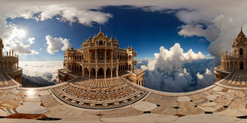 Ideal prompt: Sunlit marble palace with dazzling mosaics, gemstone embellishments, and intricate shadows, a grand opulent masterpiece rendered in ultra-high resolution.