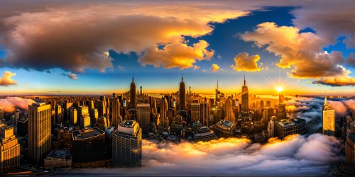 A flawless, ultra high-resolution masterpiece showcasing the iconic Manhattan skyline aglow in the golden hues of sunset, skyscrapers soaring towards the radiant sky, intricate architectural details gleaming with perfect clarity, embodying the grandeur of an urban metropolis in stunning perfection.