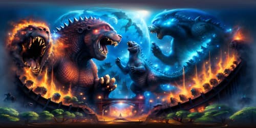 Godzilla and Kong eperately standding
