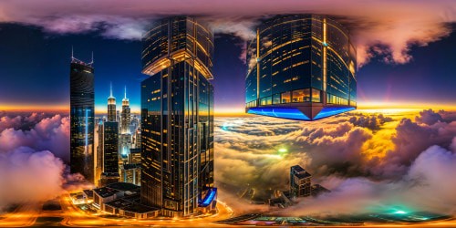 Thriving metropolis within the Matrix, gleaming with neon lights, towering skyscrapers reflecting in endless mirrored surfaces, flawless virtual reality simulation.