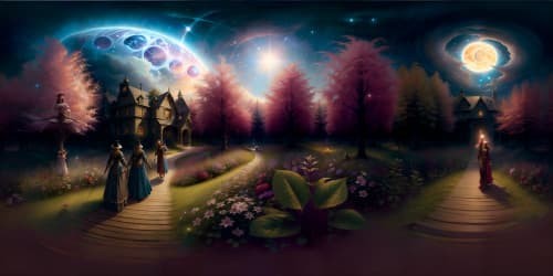 Masterpiece quality VR360 view, ultra-high resolution, celestial universe backdrop, pink sun bathing the immense cosmic sky, vibrant constellations, remarkable nebulae patterns. Artistic style: digital realism.