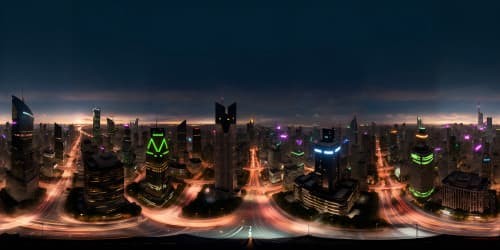 high quality realistic futuistic night city skyline view