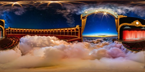 An opulent lunar theater stage, exquisitely detailed with shimmering curtains and dazzling lights, hosting glamorous burlesque dancers under a velvety starlit sky, creating a surreal and enchanting spectacle that is flawlessly executed in ultra-high resolution.