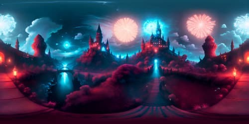 as TV drama Stranger Thing styled Gothic Castles. dark red background. Vocano bursts