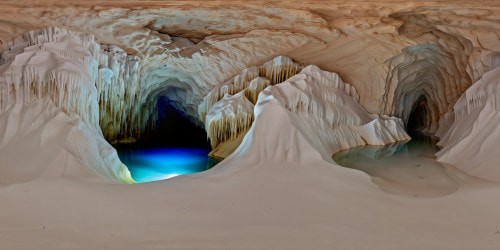 Vast underground cavern showcasing immense liminal pools, pristine white minimalist tiling reflecting eerie fluorescent lighting, creating a hauntingly beautiful and pristine subterranean oasis, ultra high res.