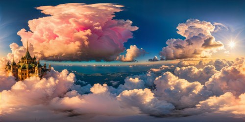 A pristine, flawless floating city above billowing cotton candy clouds, intricate architecture soaring into the boundless sky, gleaming in ultra-high-resolution glory.