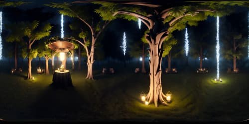 wiccan altar at night in forest with statue of hekate