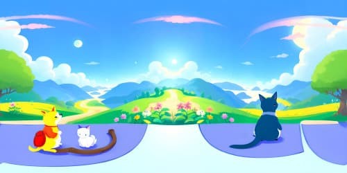 In the bright classroom students are painting about the view outside thebig window   a colorful bird is singing on the branch of a old huge  tree  white cats blue dog yellow birds green sky pink clouds like marshmallow cupid hearts